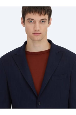 Lacivert Çizgili Modern Fit Örme Takım Elbise