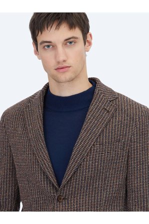 Lacivert Desenli Modern Fit Pamuk Karışımlı Örme Ceket