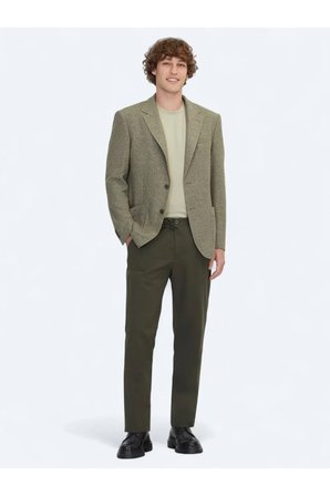 Haki Desenli Modern Fit Pamuk Karışımlı Örme Ceket