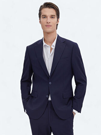 Saks Düz Modern Fit Yün Karışımlı Takım Elbise
