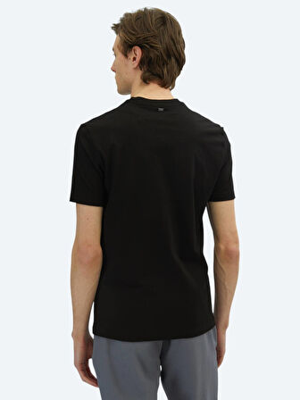 Siyah Baskılı Bisiklet Yaka %100 Pamuk T-Shirt