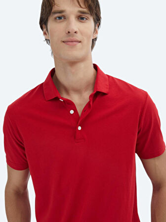 Kırmızı Düz Polo Yaka %100 Pamuk T-Shirt
