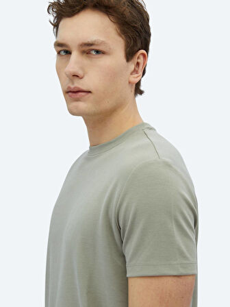 Haki Düz Bisiklet Yaka T-Shirt