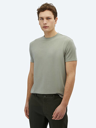 Haki Düz Bisiklet Yaka T-Shirt