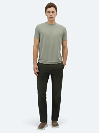 Haki Düz Bisiklet Yaka T-Shirt