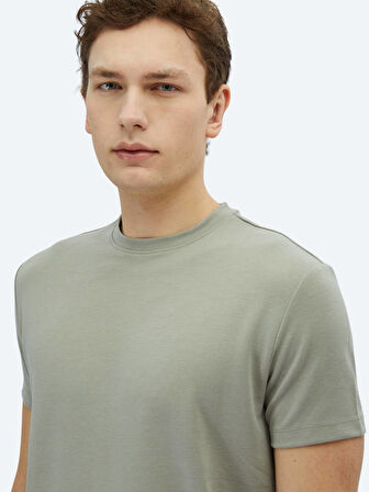 Haki Düz Bisiklet Yaka T-Shirt