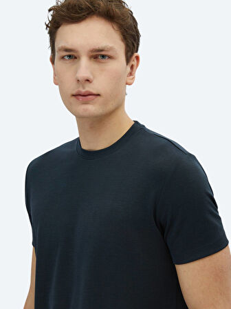 Siyah Düz Bisiklet Yaka T-Shirt