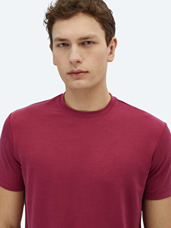 Mürdüm Düz Bisiklet Yaka T-Shirt