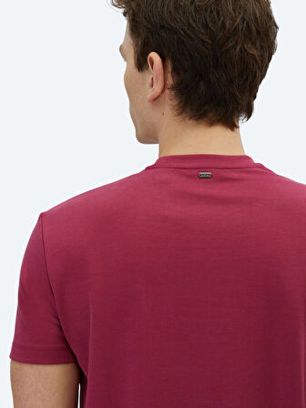 Mürdüm Düz Bisiklet Yaka T-Shirt