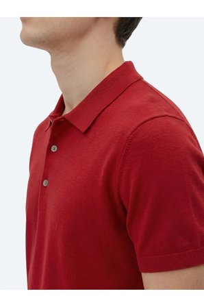 Kırmızı Polo Yaka Düz Örgü Triko