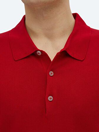 Kırmızı Polo Yaka Düz Örgü Triko
