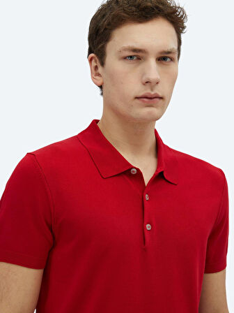 Kırmızı Polo Yaka Düz Örgü Triko