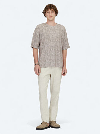 Antrasit Baskılı Bisiklet Yaka Pamuk Karışımlı T-Shirt