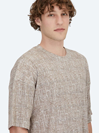 Antrasit Baskılı Bisiklet Yaka Pamuk Karışımlı T-Shirt