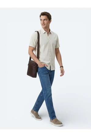 Bej Desenli Regular Fit Casual Gömlek