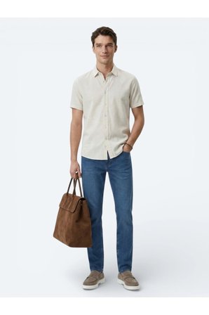 Bej Desenli Regular Fit Casual Gömlek