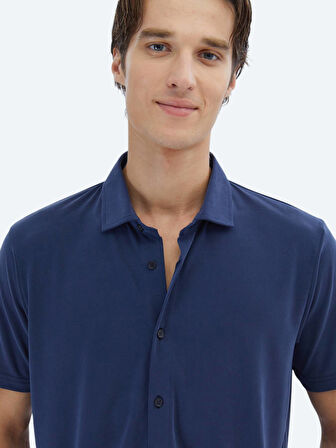 İndigo Düz Regular Fit Casual Gömlek