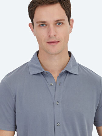 Gri Düz Regular Fit Casual Gömlek
