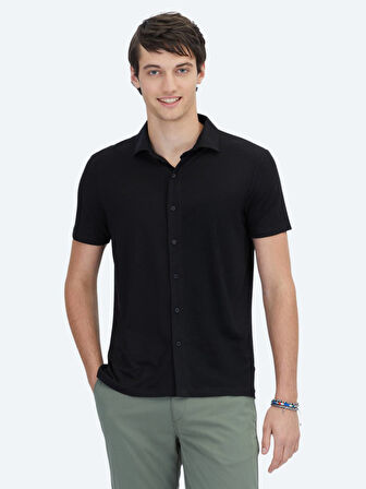 Siyah Düz Regular Fit Casual Gömlek