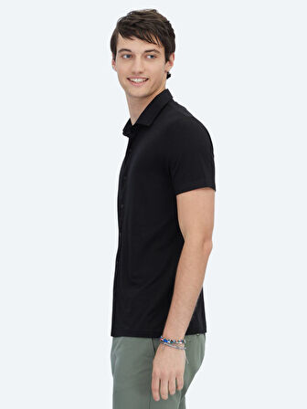 Siyah Düz Regular Fit Casual Gömlek