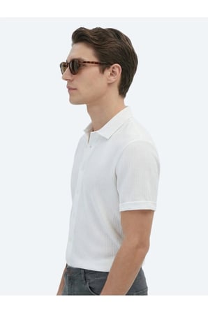 Beyaz Desenli Regular Fit Casual %100 Pamuk Gömlek