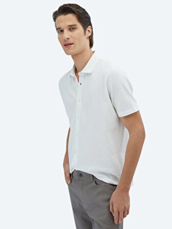 Beyaz Desenli Regular Fit Casual %100 Pamuk Gömlek