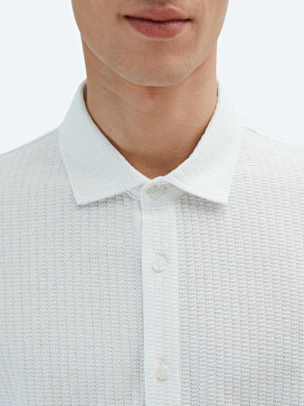 Beyaz Desenli Regular Fit Casual %100 Pamuk Gömlek