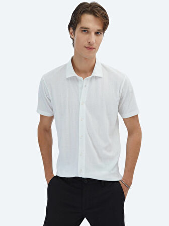 Beyaz Desenli Regular Fit Casual Gömlek