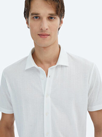 Beyaz Desenli Regular Fit Casual Gömlek