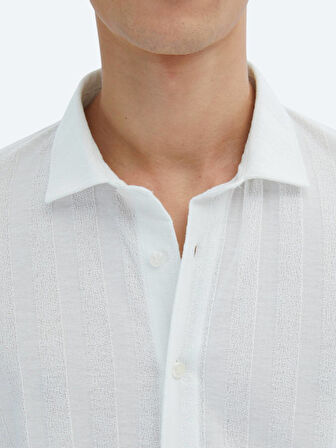 Beyaz Desenli Regular Fit Casual Gömlek