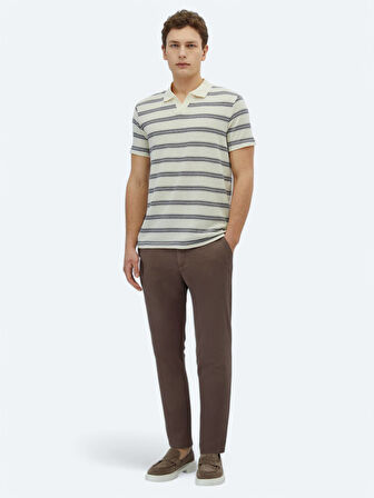 Lacivert Çizgili Polo Yaka Pamuk Karışımlı T-Shirt