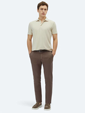 Bej Düz Polo Yaka T-Shirt