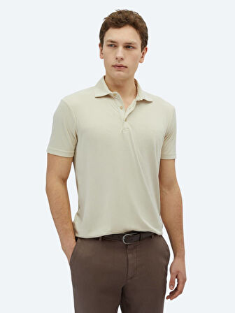 Bej Düz Polo Yaka T-Shirt