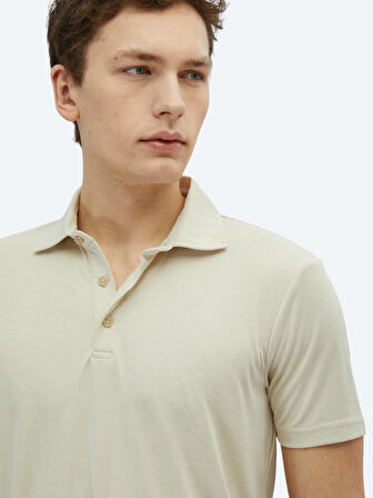 Bej Düz Polo Yaka T-Shirt