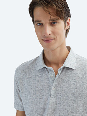 Bej Baskılı Polo Yaka Pamuk Karışımlı T-Shirt