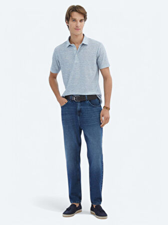 Mavi Baskılı Polo Yaka Pamuk Karışımlı T-Shirt