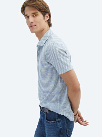 Mavi Baskılı Polo Yaka Pamuk Karışımlı T-Shirt