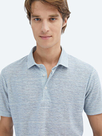 Mavi Baskılı Polo Yaka Pamuk Karışımlı T-Shirt