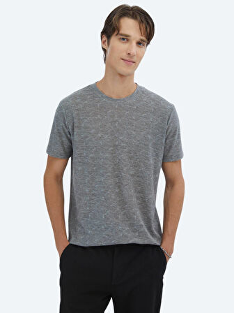 Lacivert Baskılı Bisiklet Yaka Pamuk Karışımlı T-Shirt