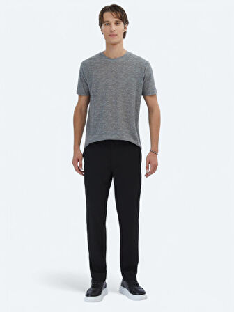 Lacivert Baskılı Bisiklet Yaka Pamuk Karışımlı T-Shirt