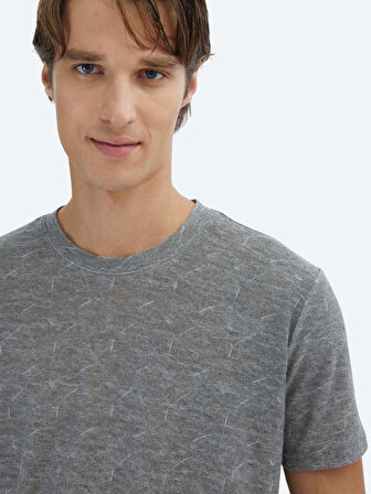 Lacivert Baskılı Bisiklet Yaka Pamuk Karışımlı T-Shirt