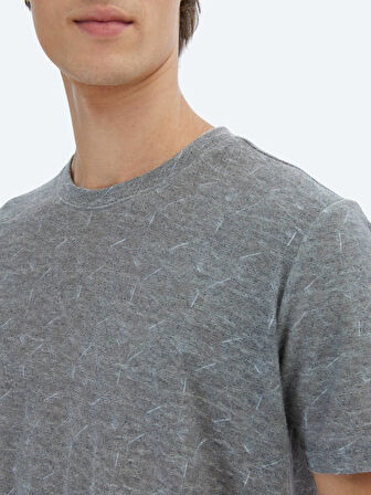 Lacivert Baskılı Bisiklet Yaka Pamuk Karışımlı T-Shirt