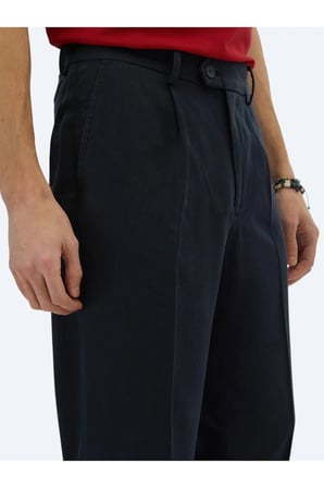 Lacivert Dokuma Loose Fit Casual Pantolon