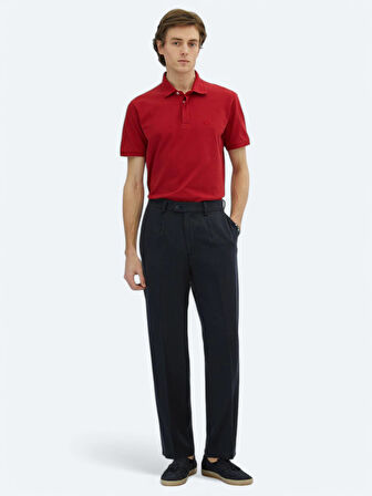 Lacivert Dokuma Loose Fit Casual Pantolon