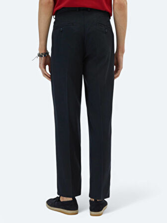 Lacivert Dokuma Loose Fit Casual Pantolon