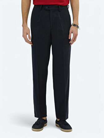 Lacivert Dokuma Loose Fit Casual Pantolon