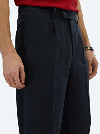 Lacivert Dokuma Loose Fit Casual Pantolon