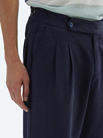 Lacivert Dokuma Carrot Fit Casual Pamuk Karışımlı Pantolon