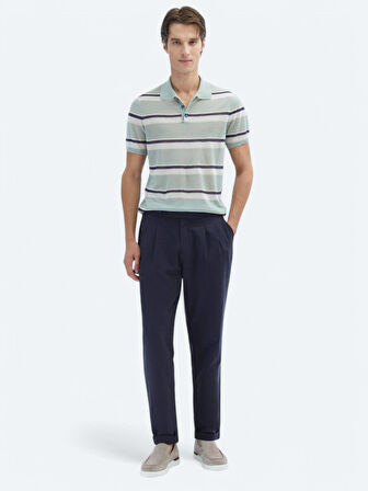 Lacivert Dokuma Carrot Fit Casual Pamuk Karışımlı Pantolon