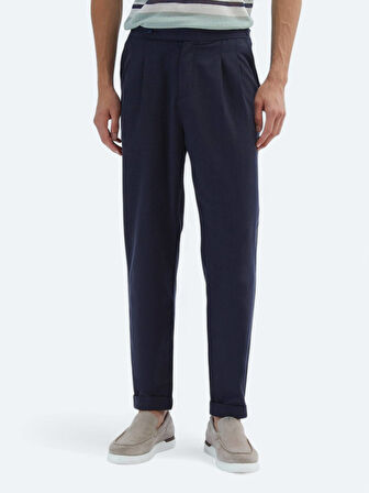 Lacivert Dokuma Carrot Fit Casual Pamuk Karışımlı Pantolon